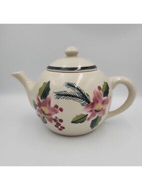 Vintage Hartstone Ceramic Pink Floral Teapot USA